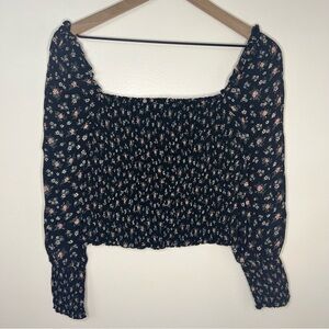 Reformation Pinto Smocked Floral Blouse in Posie Women's Size Large Black